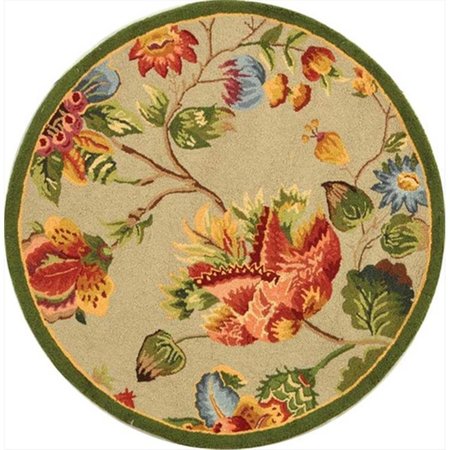 SAFAVIEH 3 ft. x 3 ft. Round- Country and Floral Chelsea Sage Hand Hooked Rug HK331C-3R